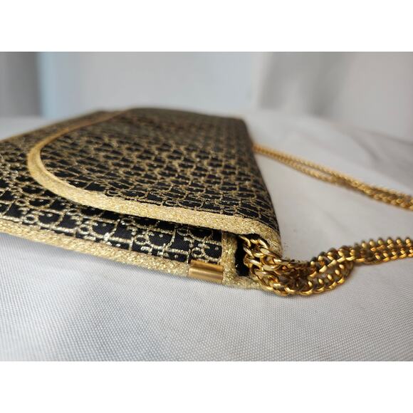 Christian Dior Vintage Trotter Chain Shoulder Bag Gold and Black NYE - Picture 8 of 15